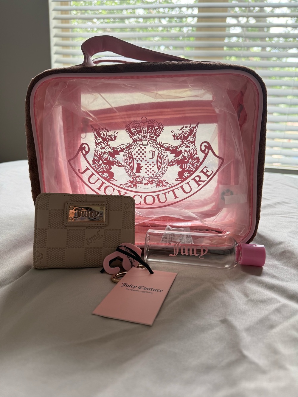Juicy Couture Pink Clear Travel Cosmetic Bag Set